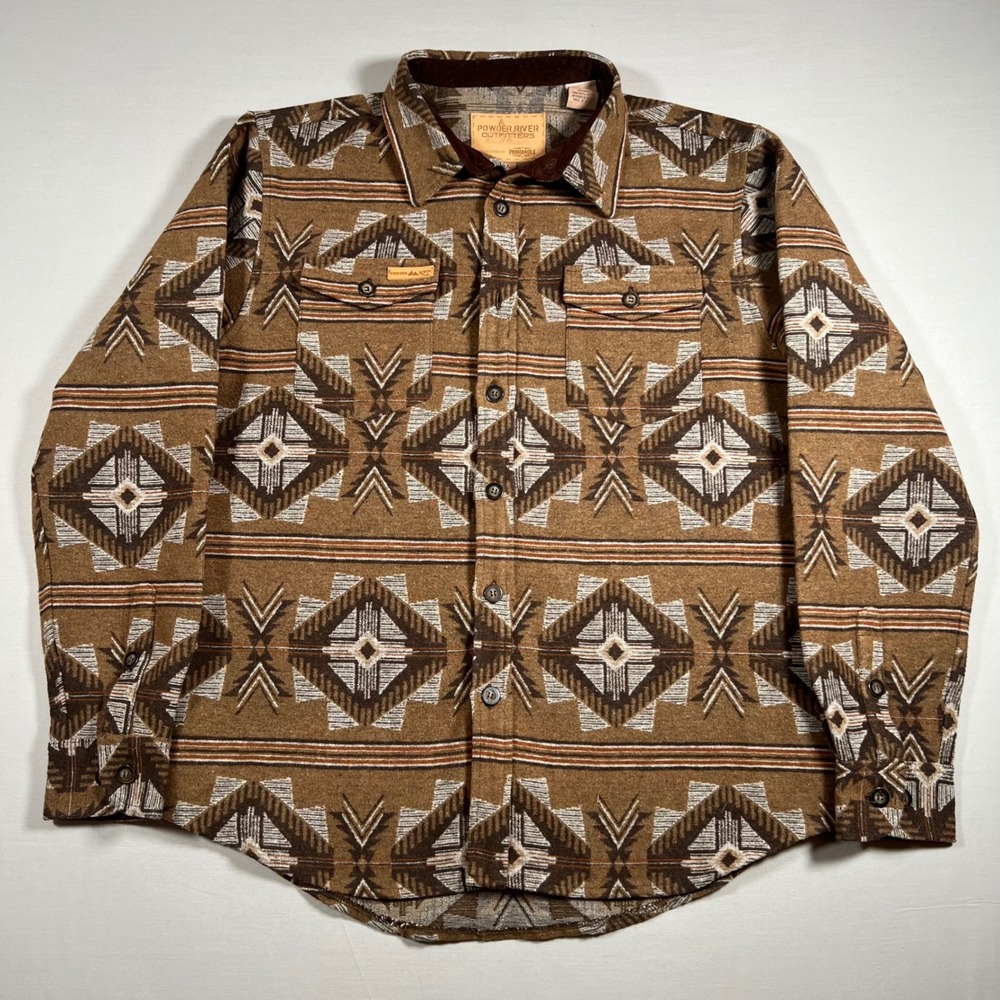 Powder River Outfitters Mens Brown Southwestern Wool Blend Shirt Jacket Large